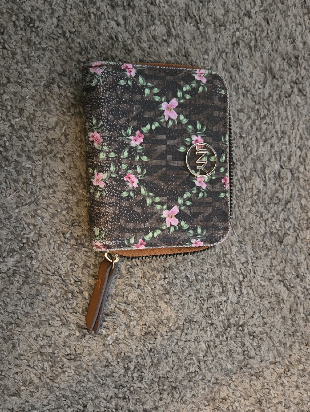 JONES NEW YORK signiture Brown Wallet with Pink Floral Print